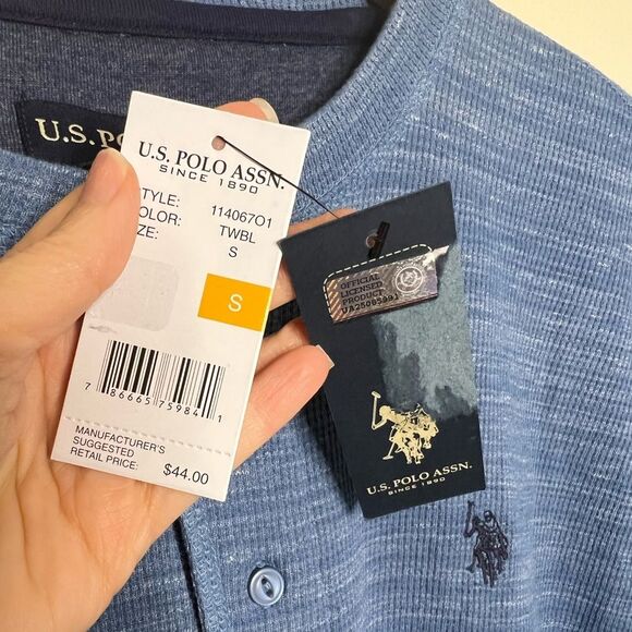 U.S. POLO ASSN SPACE DYE THERMAL HENLEY Sz S Men’s Blue NWT🏷 - Picture 3 of 14